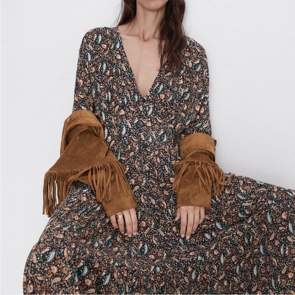 NWT. Zara Medium Paisley Print Maxi Dress Multicolor. - Picture 3 of 14